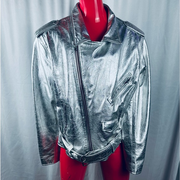 RARE Vintage LA Roxx Hollywood Metallic Silver Motorcycle Jacket - EXCELLENT! - Picture 7 of 9